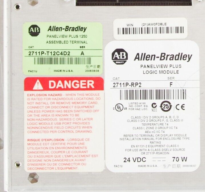 Allen Bradley 2711P-T12C4D2 /A PanelView Plus 1250 Color / 2711P-RP2 F RDT12C C