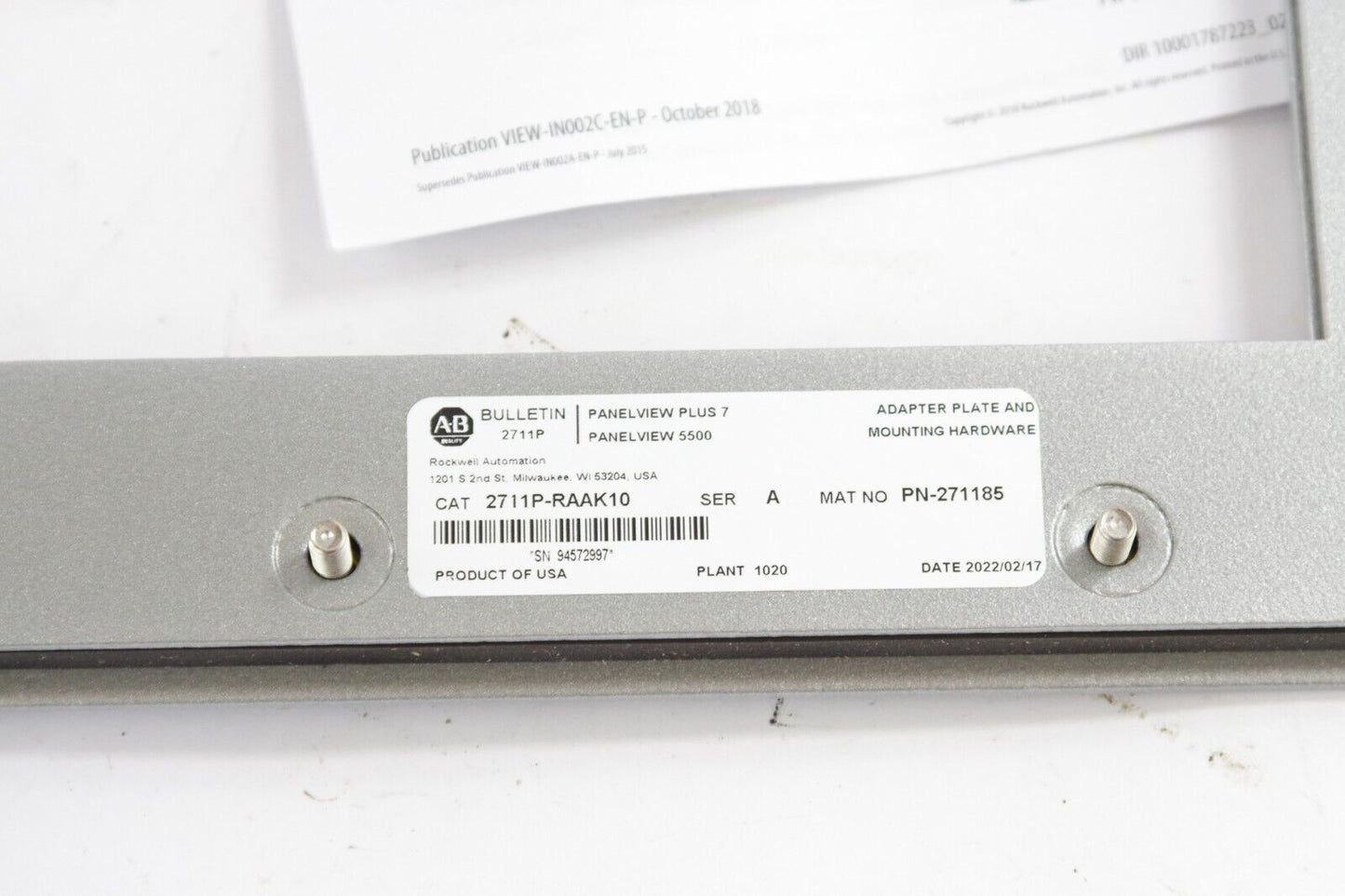 Allen‑Bradley 2711P-RAAK10 Panelview Plus 7 / 5500 Adapter Plate + Screws