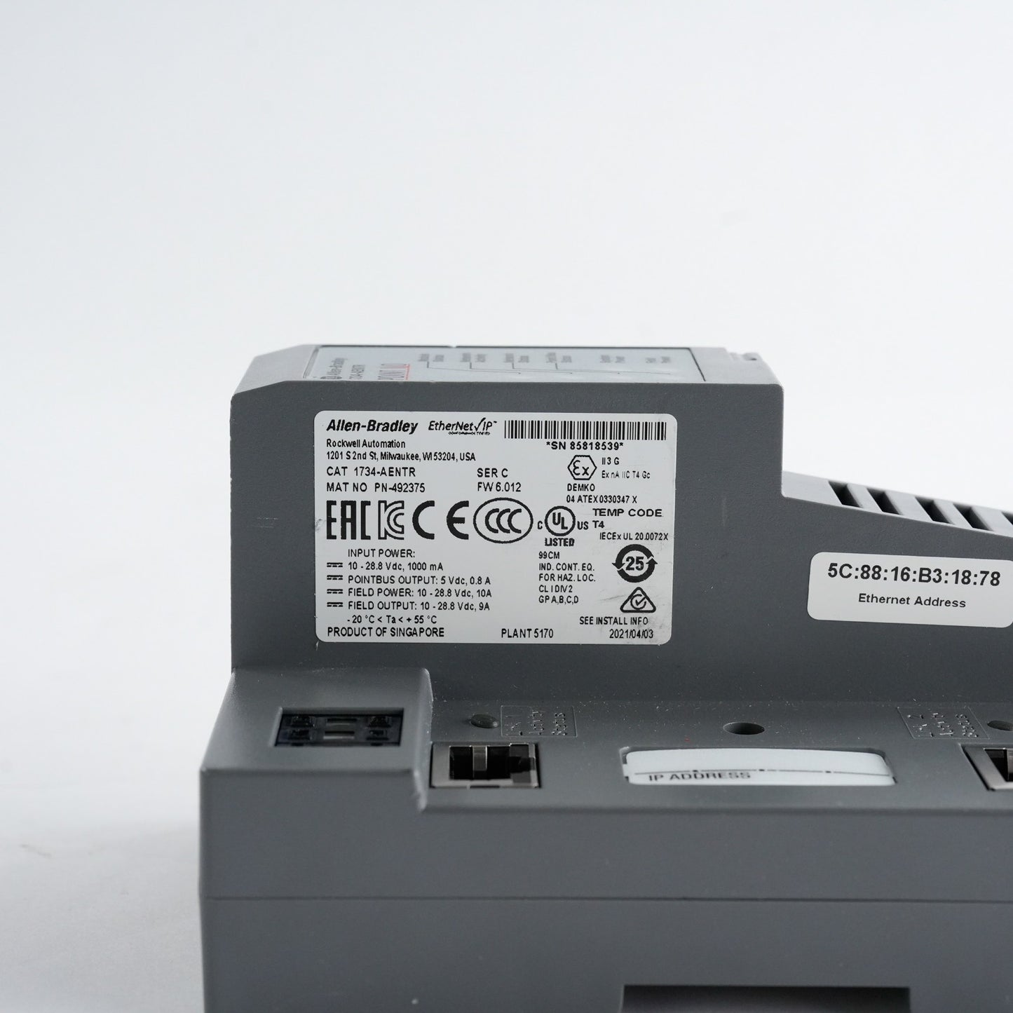 Allen Bradley 1734-AENTR /C FW 6.012 Point I/O Ethernet Module 1734AENTR
