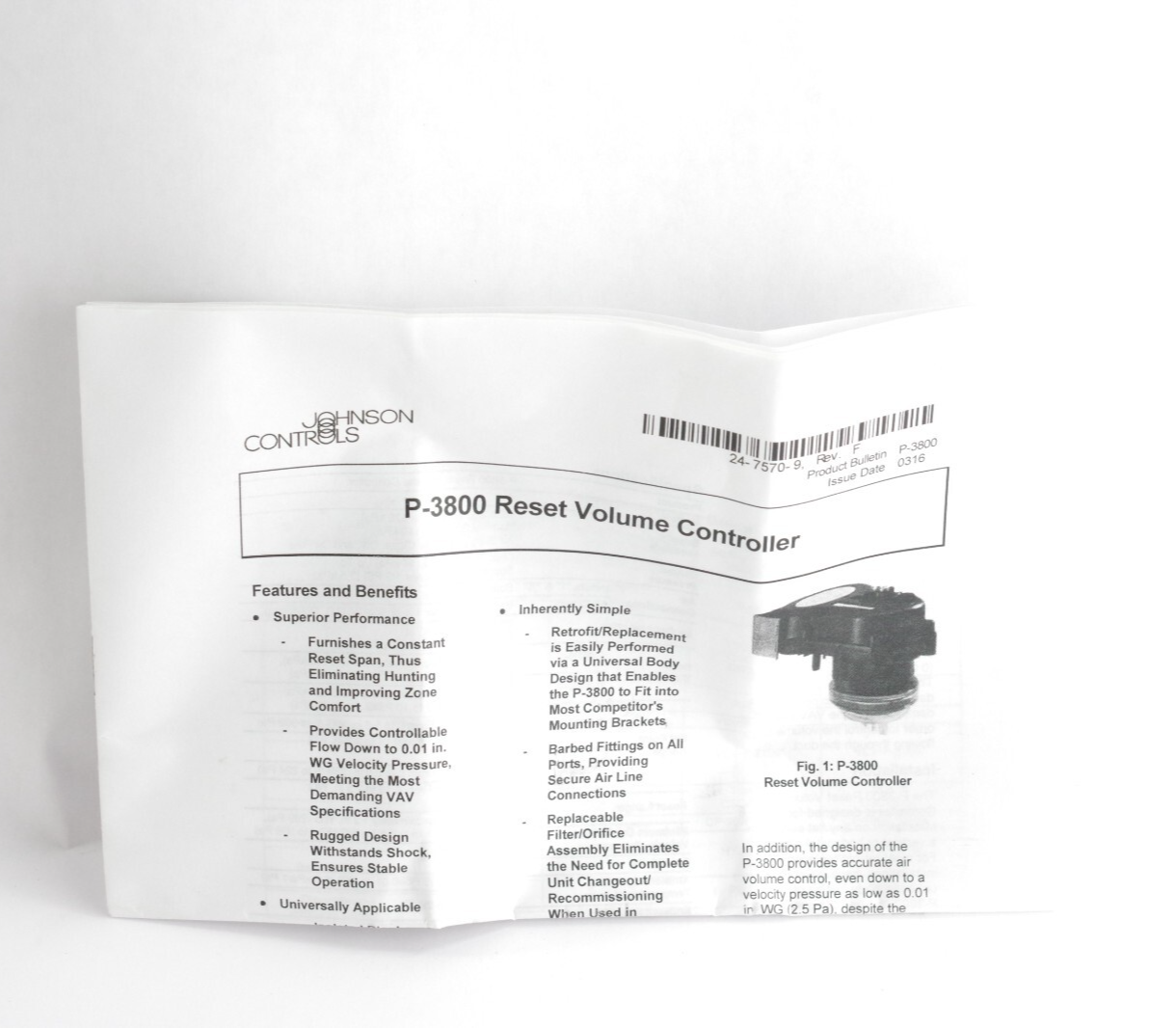 Johnson Controls P-3800-1 Reset Volume Controller Black - Open Box