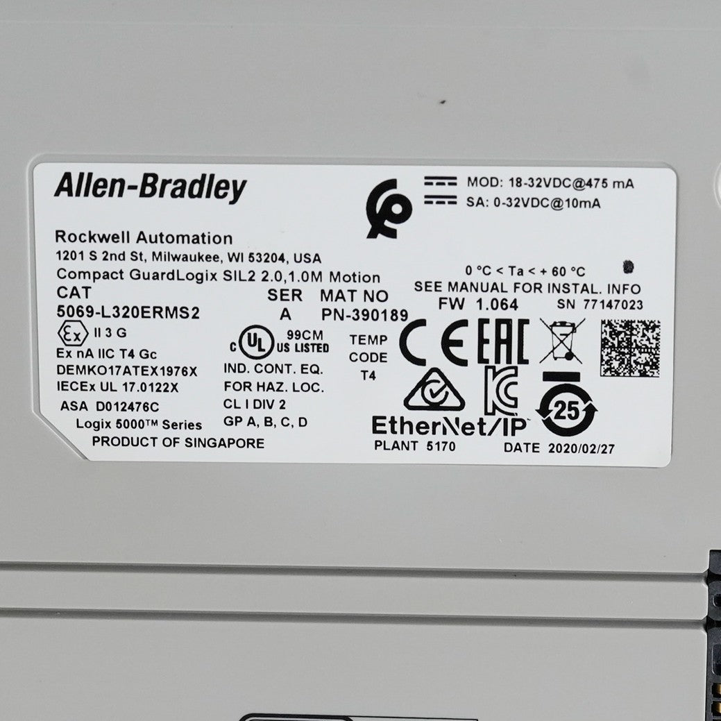 Allen Bradley 5069-L320ERMS2 Series A Compact GuardLogix SIL2 Motion Controller
