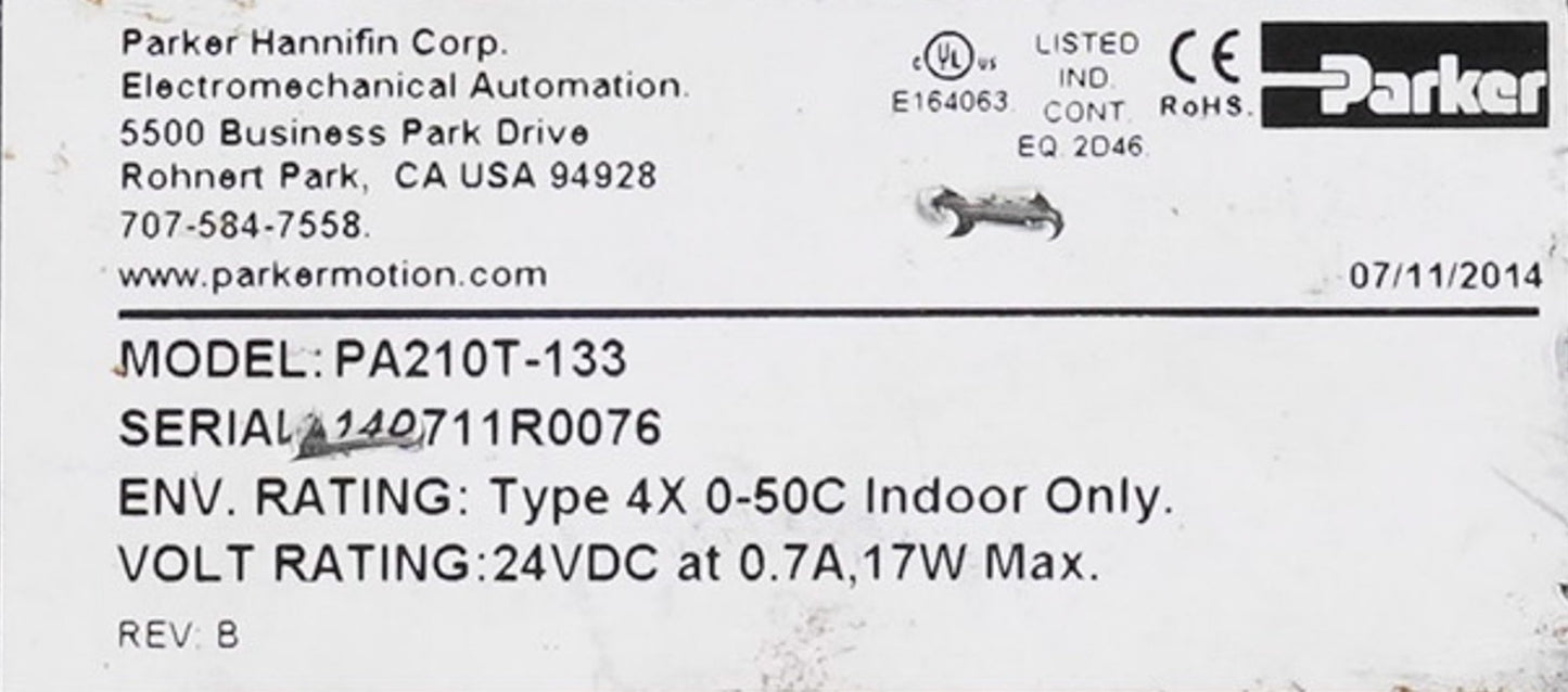Parker Hannifin PA210T-133 PowerStation HMI Display Panel 24VDC PA210T133