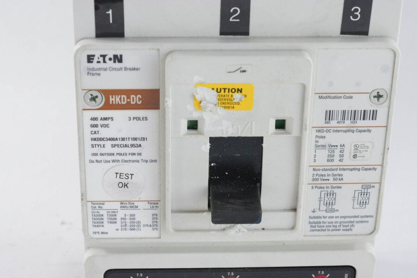 Eaton HKD-DC HKDDC3400A1301T1001Z01 300 Amp 600V 3 Pole