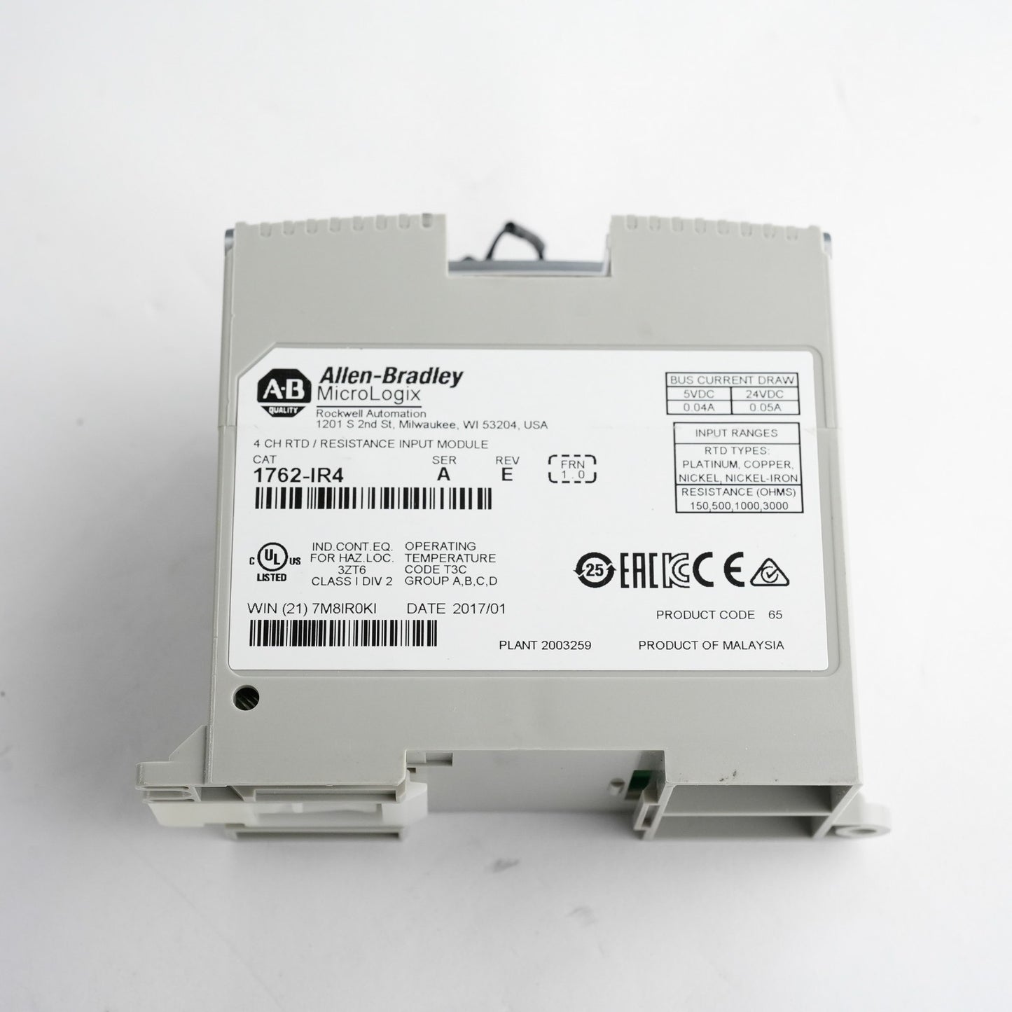 Allen Bradley MicroLogix 1762-IR4 /A Rev E 4 CH RTD / Resistance Input Module