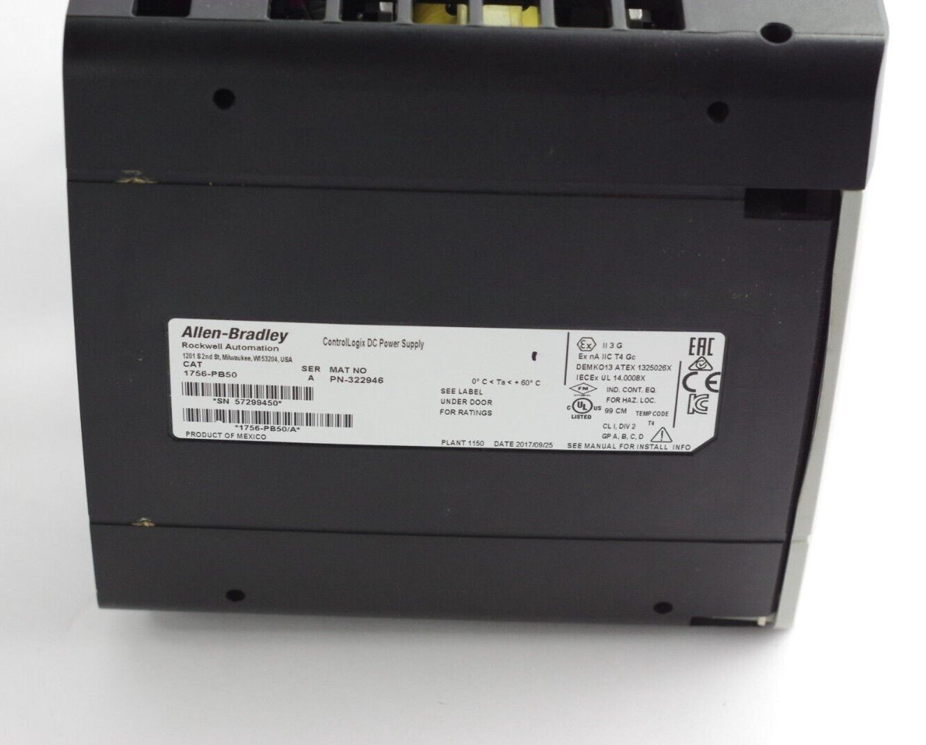 Allen Bradley 1756-PB50 Ser A Power Supply w/ 1756-A4 Ser C 4 Slot Chassis