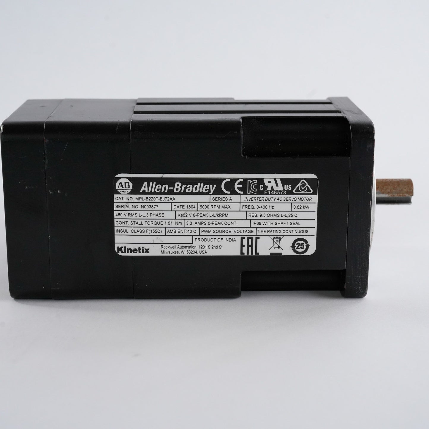 Allen Bradley MPL-B220T-EJ72AA /A Inverter Duty AC Servo Motor 6000RPM