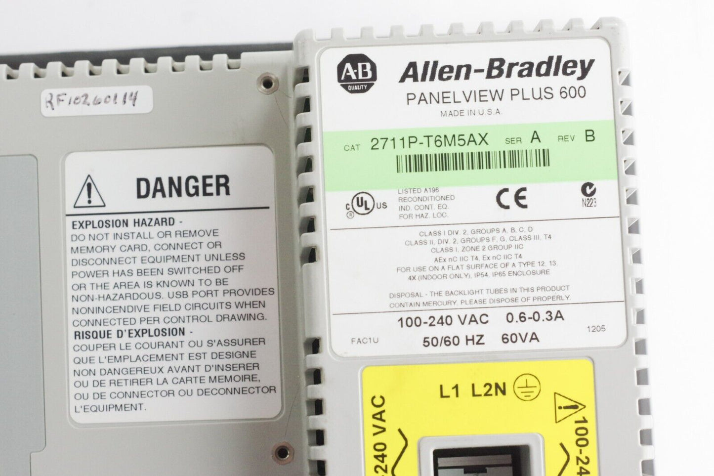 Allen Bradley 2711P-T6M5A Ser A Rev B Panelview Plus 600 Touch 2711P-T6M5AX