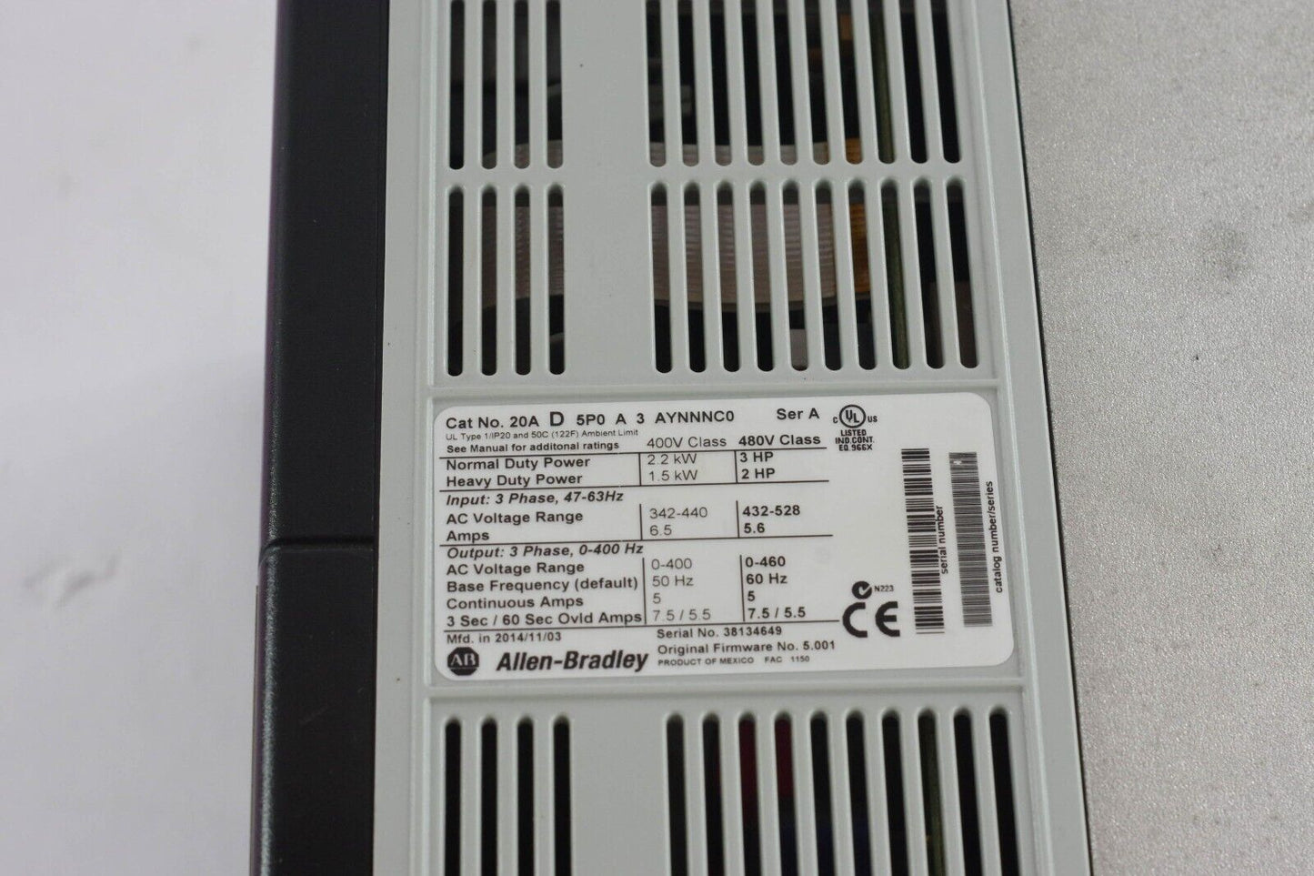 Allen-Bradley 20A D 5P0 A 3 AYNNNC0 Ser A / 20AD5P0A3AYNNNC0 - Excellent Cond.