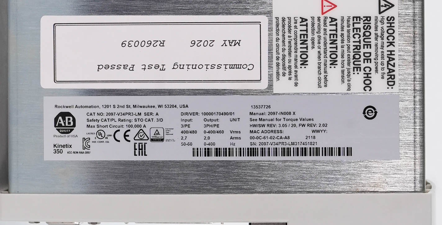 Allen Bradley 2097-V34PR3-LM Ser A Kinetix 350 Servo Drive 480V 2A 2097V34PR3LM