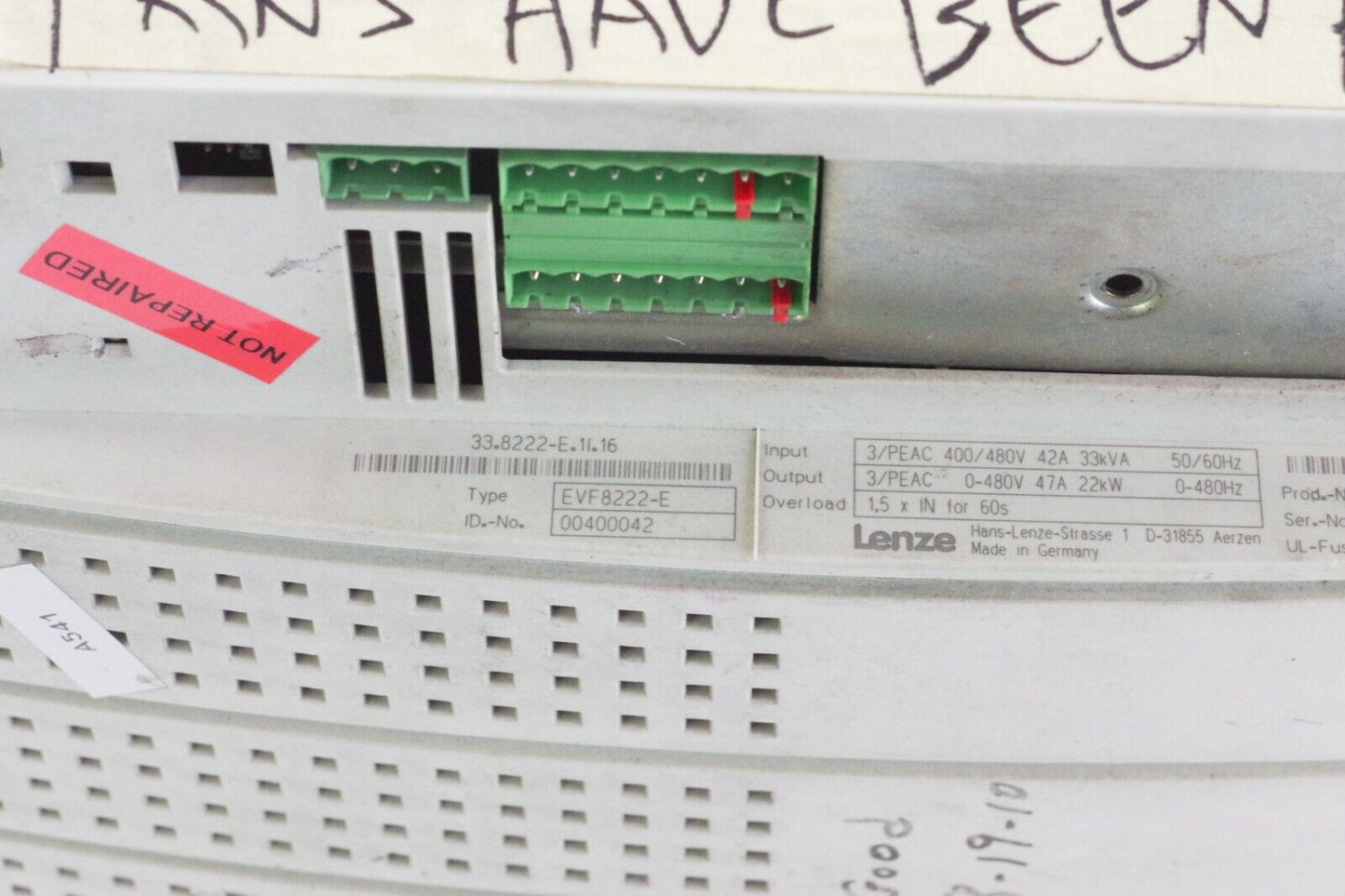 Lenze EVF8222-E VFD AC Servo Drive 22kW 400-480V 47A 3PH - For Parts