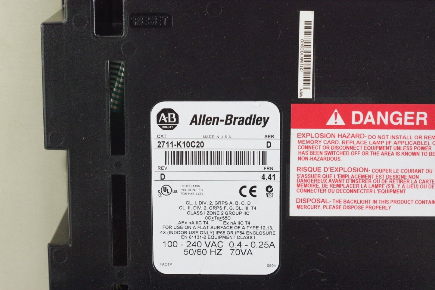 Allen Bradley 2711-K10C20 Ser D Rev C Panelview 1000 Terminal - Refurbished