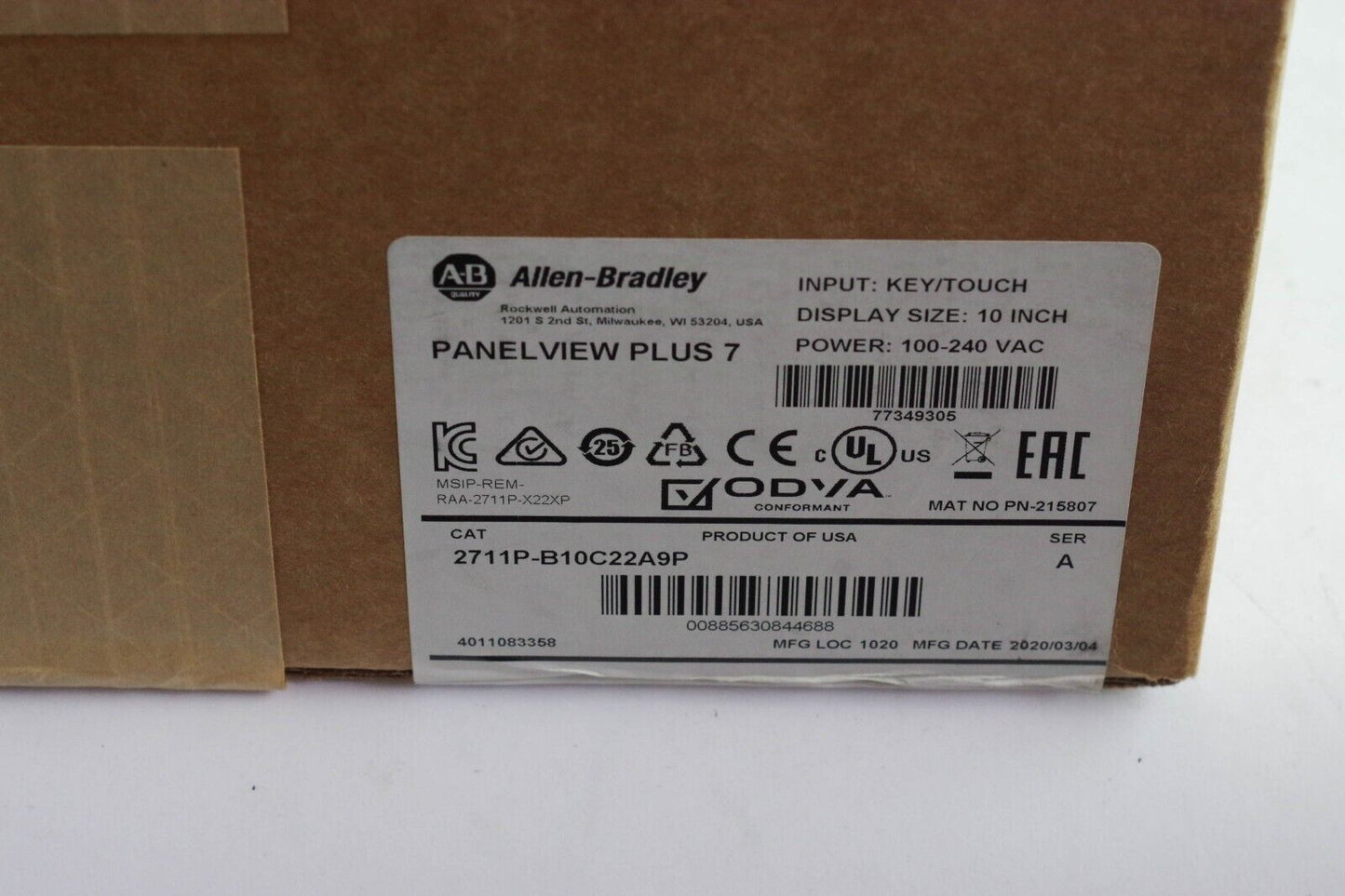 2020 Allen Bradley 2711P-B10C22A9P Ser A PANELVIEW PLUS 7 10" - Sealed Surplus