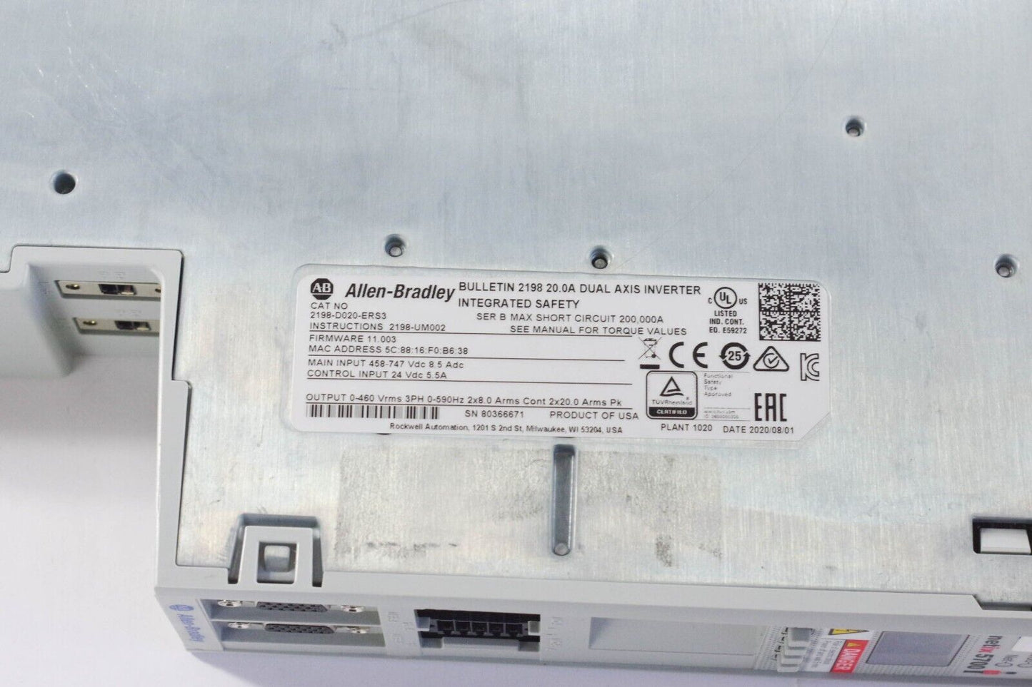 2020 Allen Bradley 2198-D020-ERS3 /B Kinetix 5700 Dual-Axis Servo Drive