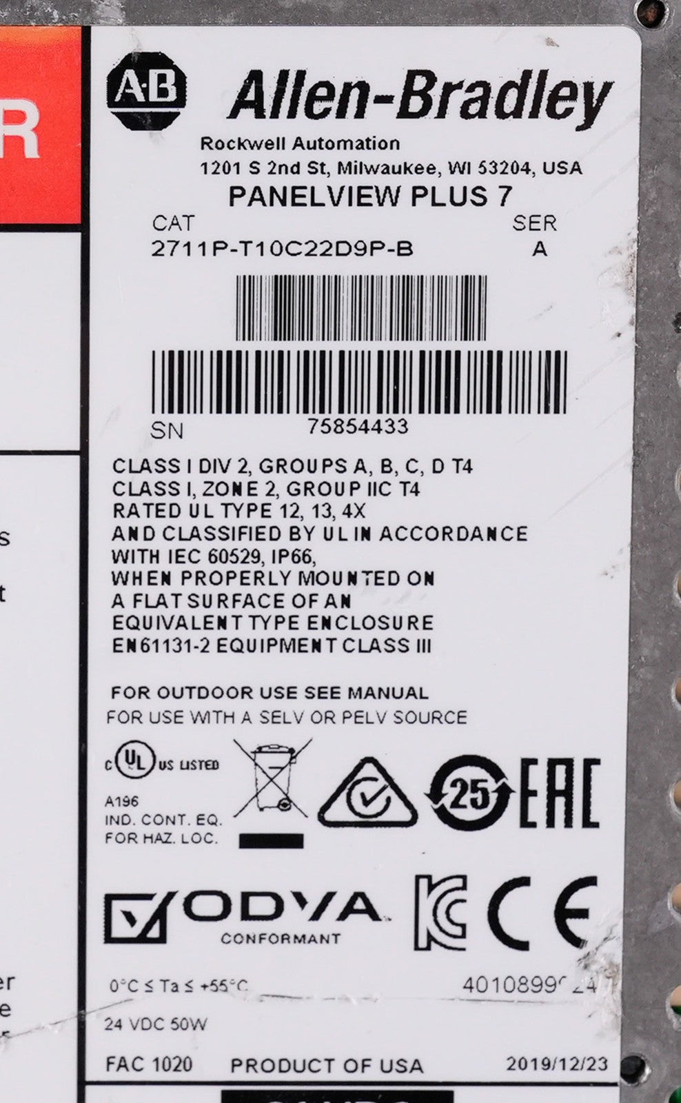 Allen Bradley 2711P-T10C22D9P-B /A PanelView Plus 7 10.4" Display Terminal HMI