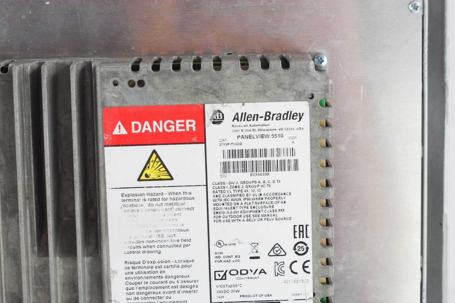 2020 Allen Bradley 2715P-T10CD /A PanelView 5510