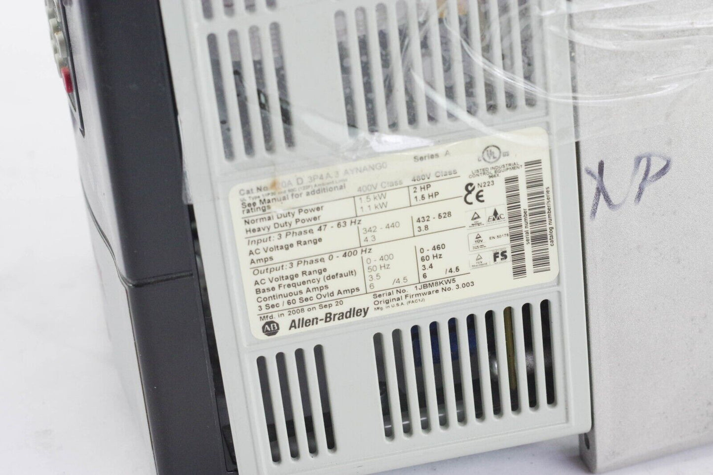 ALLEN BRADLEY POWERFLEX 70 20AD3P4A3AYNANG0 2HP - For Parts Or Repair