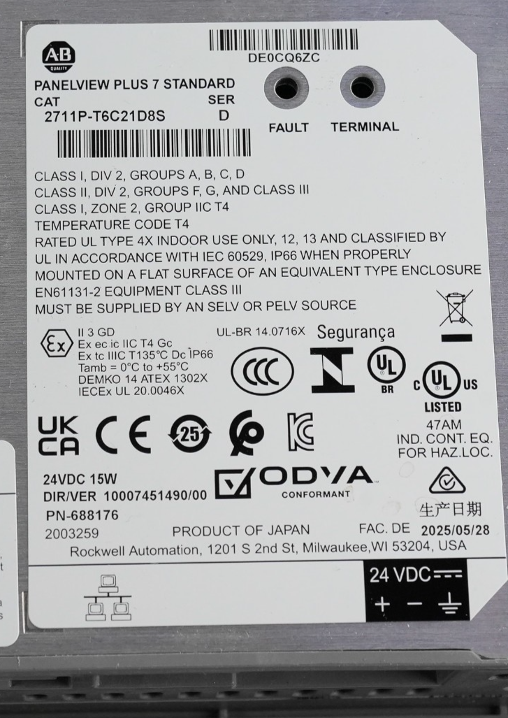 Allen Bradley 2711P-T6C21D8S /D Panelview Plus 7 Standard Terminal - Refurbished