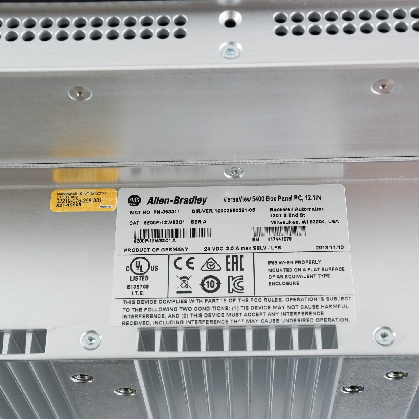 Allen Bradley 6200P-12WS3C1 VERSAVIEW 5400 Box Panel PC Win 10 12WS3A1 / 12WS3B1