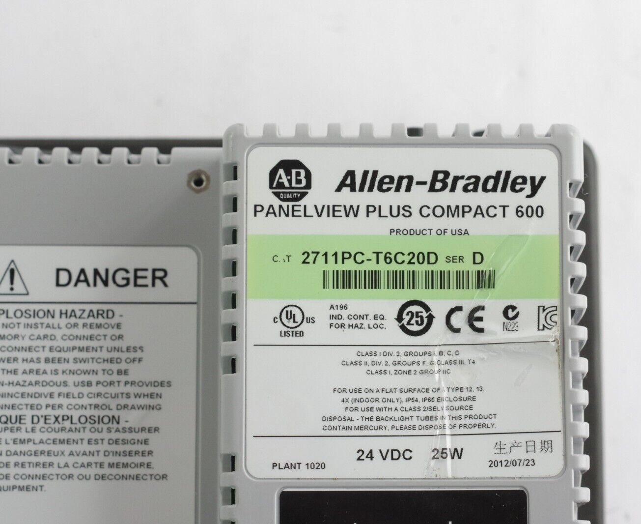 Allen Bradley 2711PC-T6C20D SER D PanelView Plus Compact Terminal 5.5"