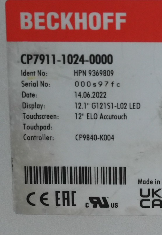 Beckhoff Polaris CP7911-1024-0000 12" Operator Interface Display CP791110240000
