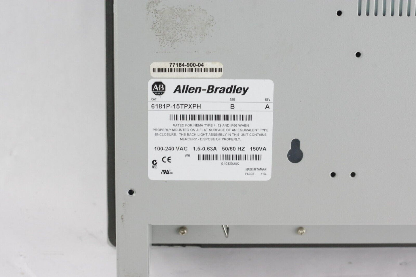 Allen Bradley Versa View 1500P 6181P-15TPXPH/B SER B / REV A with Hard Drive