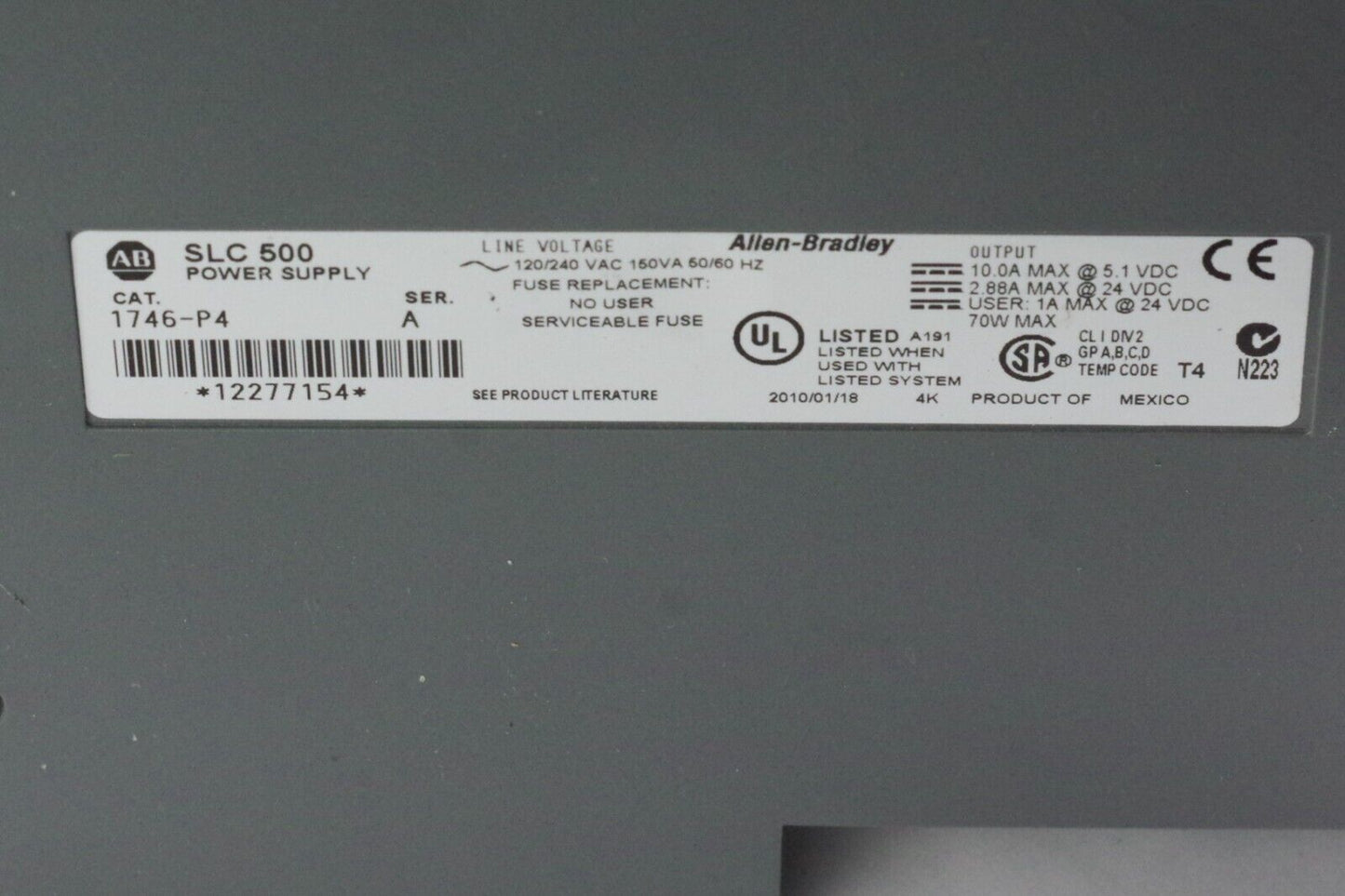 Allen Bradley 1746-P4 Ser A Power Supply w/ 1746-A13 Ser B 13-Slot Rack