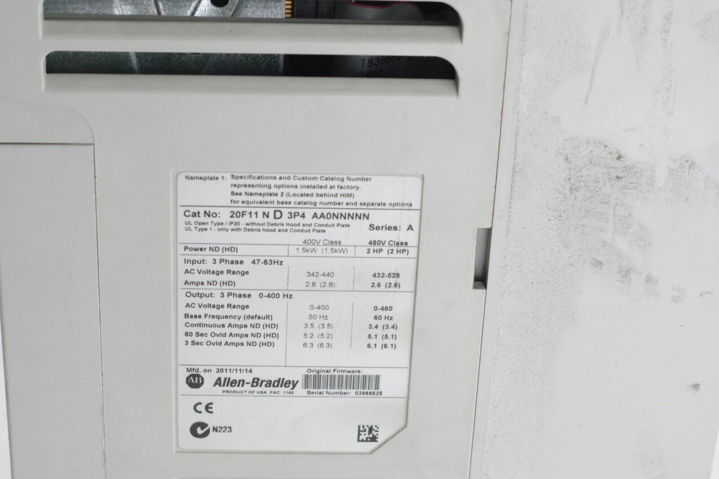 Allen Bradley 20F11ND3P4AA0NNNNN AC Drive 2HP 480V PowerFlex 753 - Parts/Repair