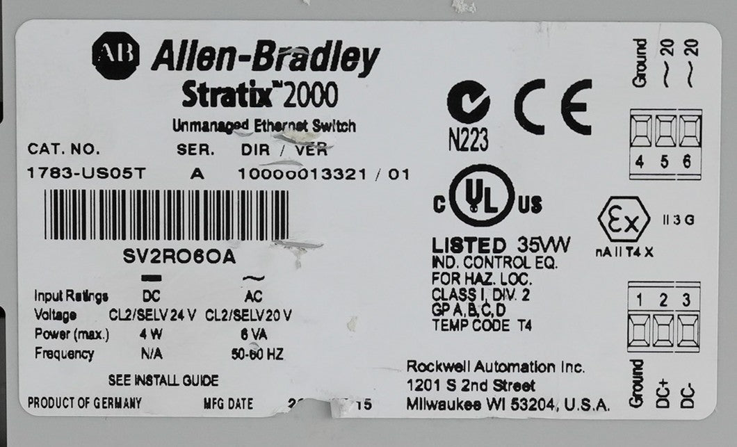 Allen Bradley 1783-US05T /A Stratix 2000 Unmanaged Ethernet Switch 1783US05T