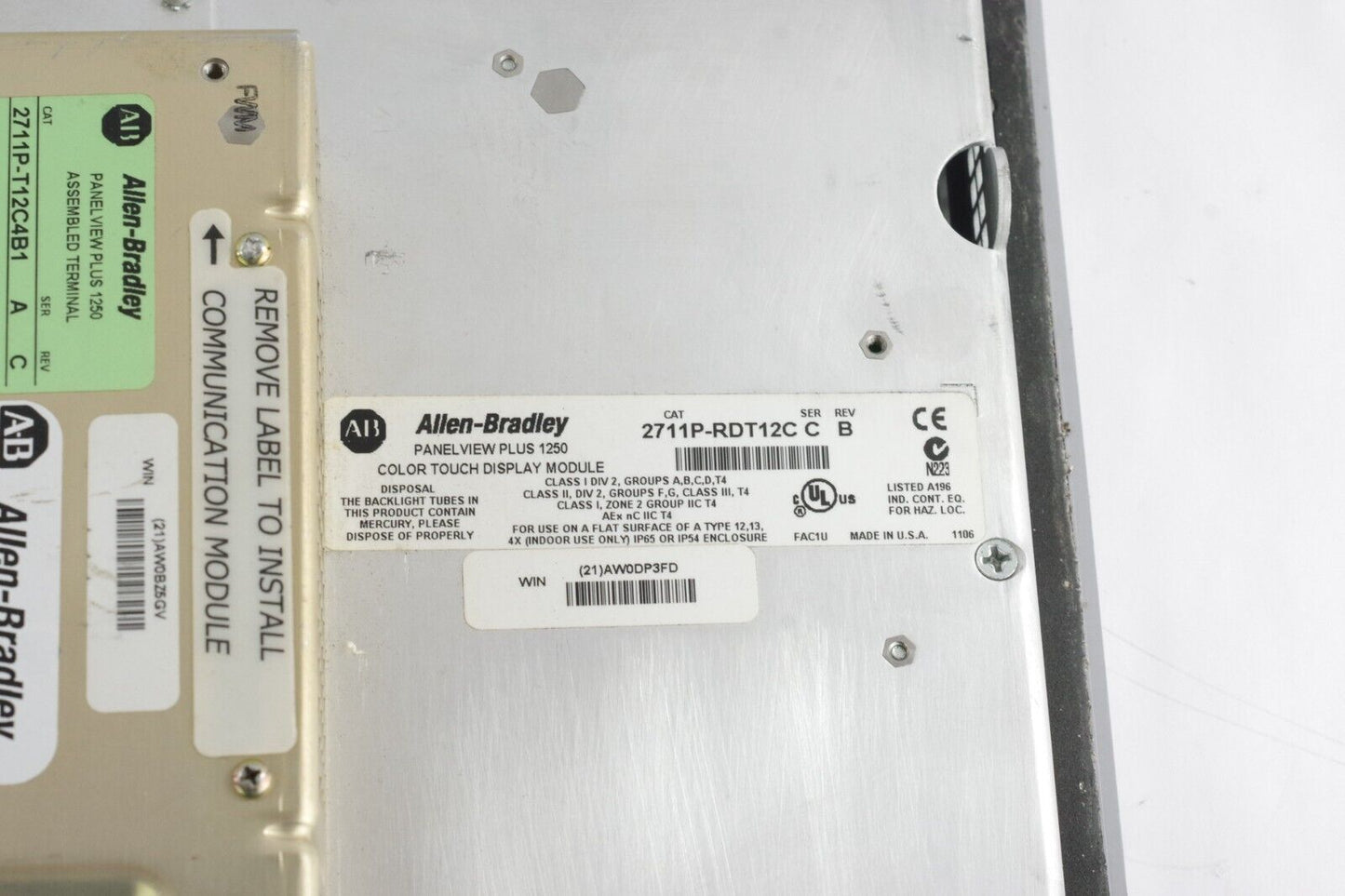 Allen Bradley 2711P-T12C4B1 Ser A Rev C PanelView Plus 1250 + 2711P-RP1 Logic