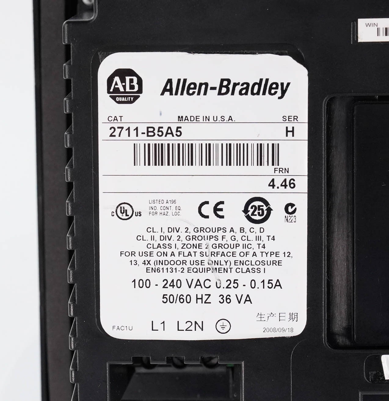 Allen Bradley 2711-B5A5 Ser H PanelView 550 Keypad/Touch HMI 120VAC 5.5 inch