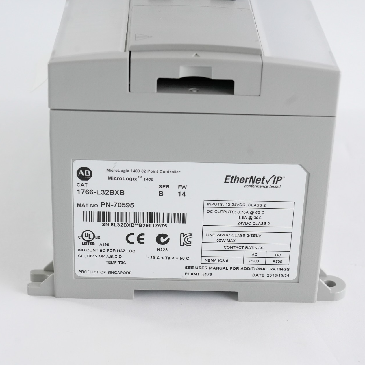 Allen Bradley 1766-L32BXB /B FW14 MicroLogix 1400 Controller - No Upper Terminal