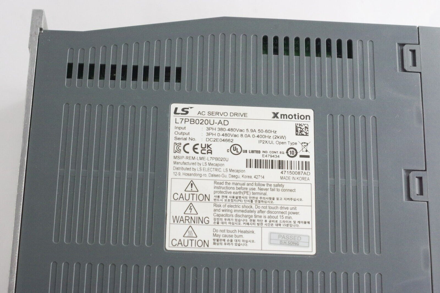 LS Electric L7PB020U-AD Servo Drive 2kW 480VAC 8.0A MSIP-REM-LME-L7PB020U