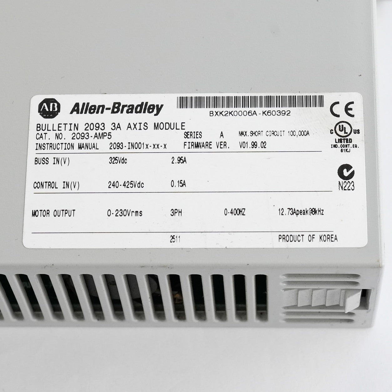 Allen Bradley 2093-AMP5 /A Kinetix 2000 230V 0.9kW 3A Servo Drive - Refurbished