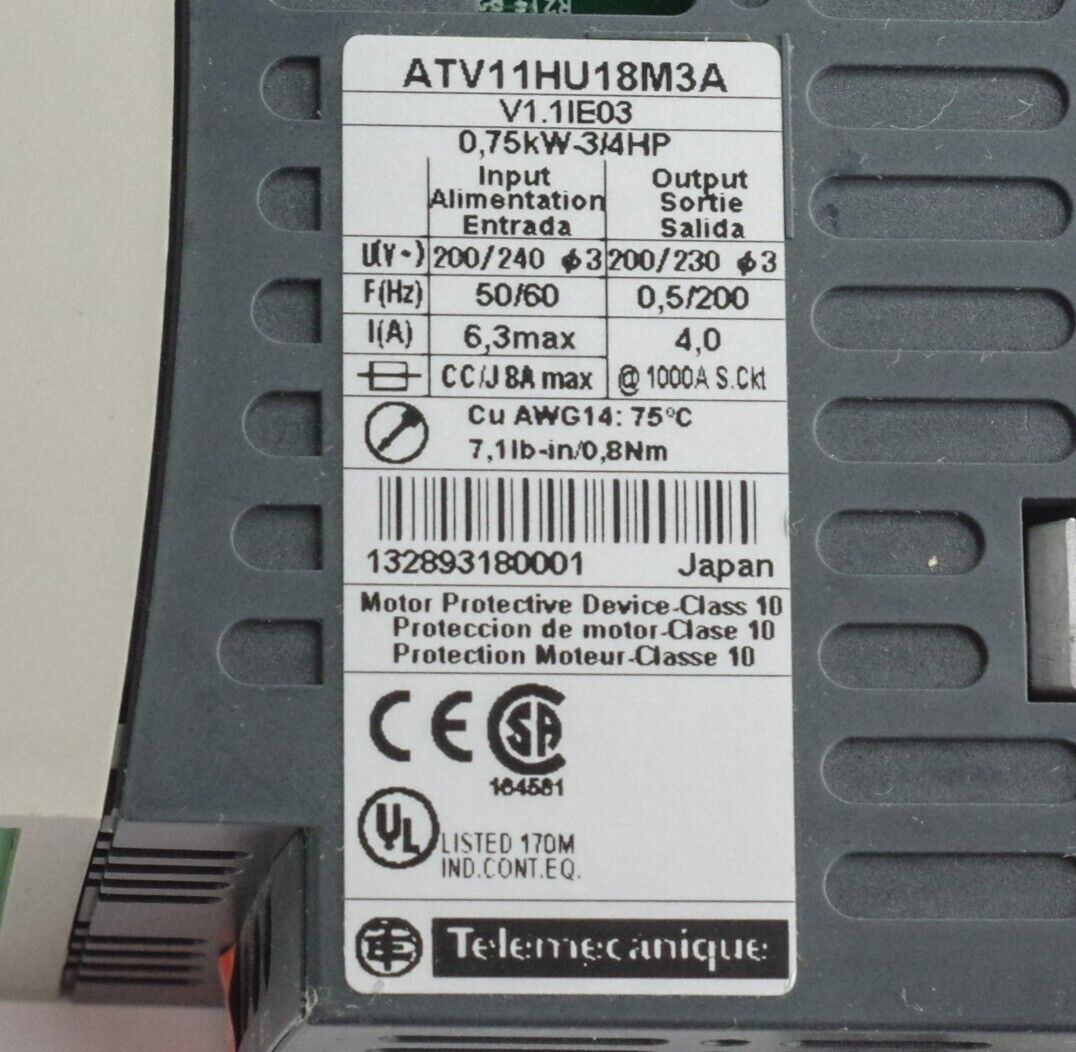 Schneider Electric ATV11HU18M3A Telemecanique Altivar 11 VFD