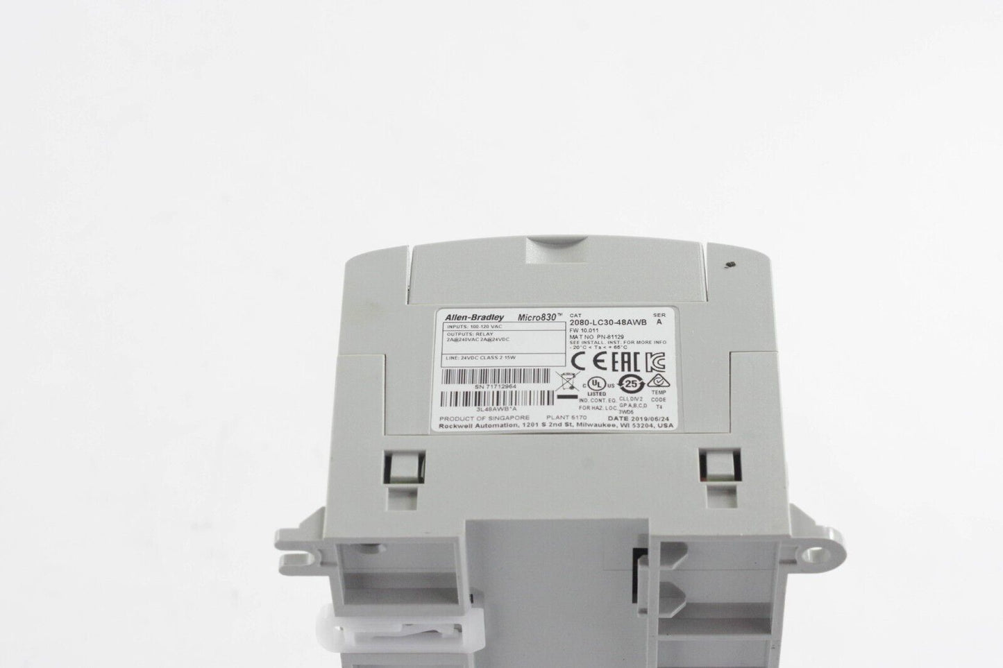 2019 Allen Bradley 2080-LC30-48AWB Ser A Micro830 Controller - No Terminals