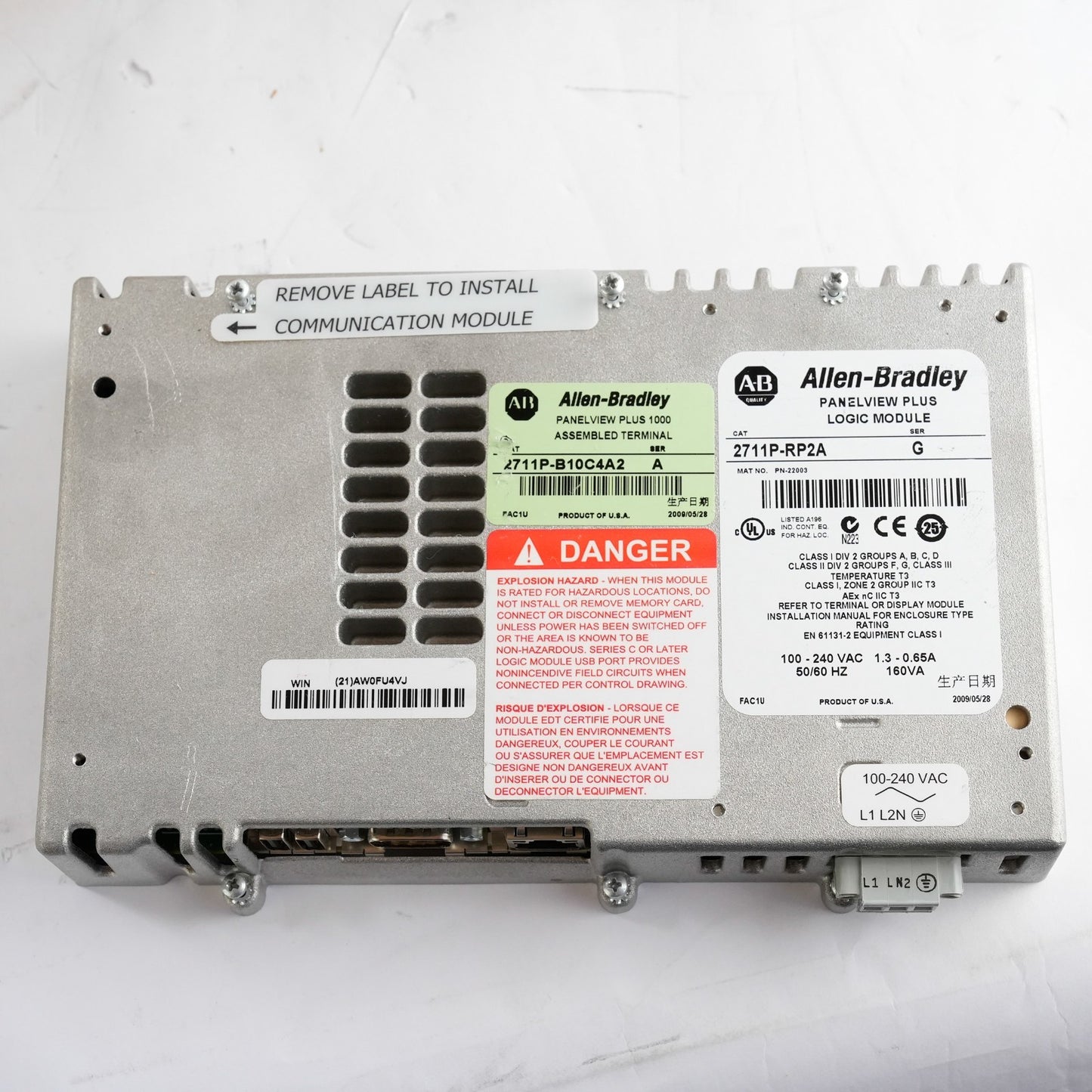 Allen Bradley 2711P-RP2A /G PanelView Plus Logic Module 120V 2711PRP2A Series G
