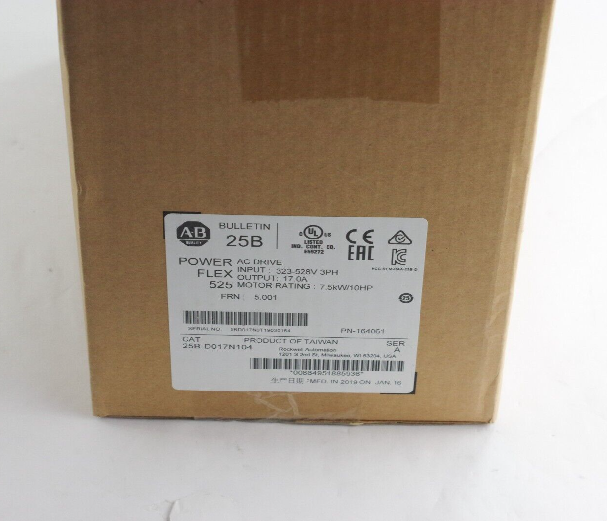 Allen Bradley 25B-D017N104 Ser A PowerFlex 525 AC Drive 7.5kW - Sealed Surplus