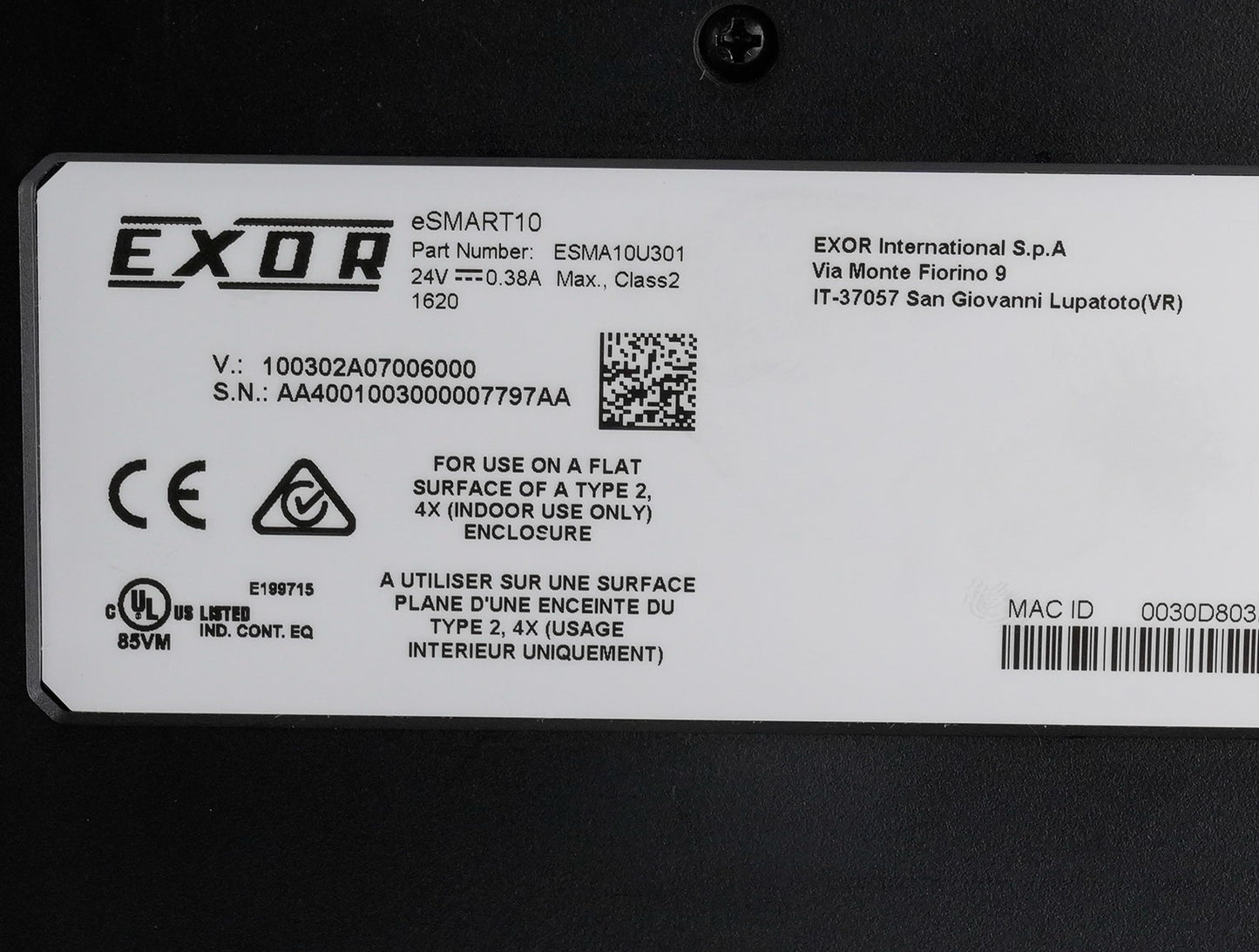 EXOR International ESMA10U301 eSMART10 24V 0.38A Display Module HMI