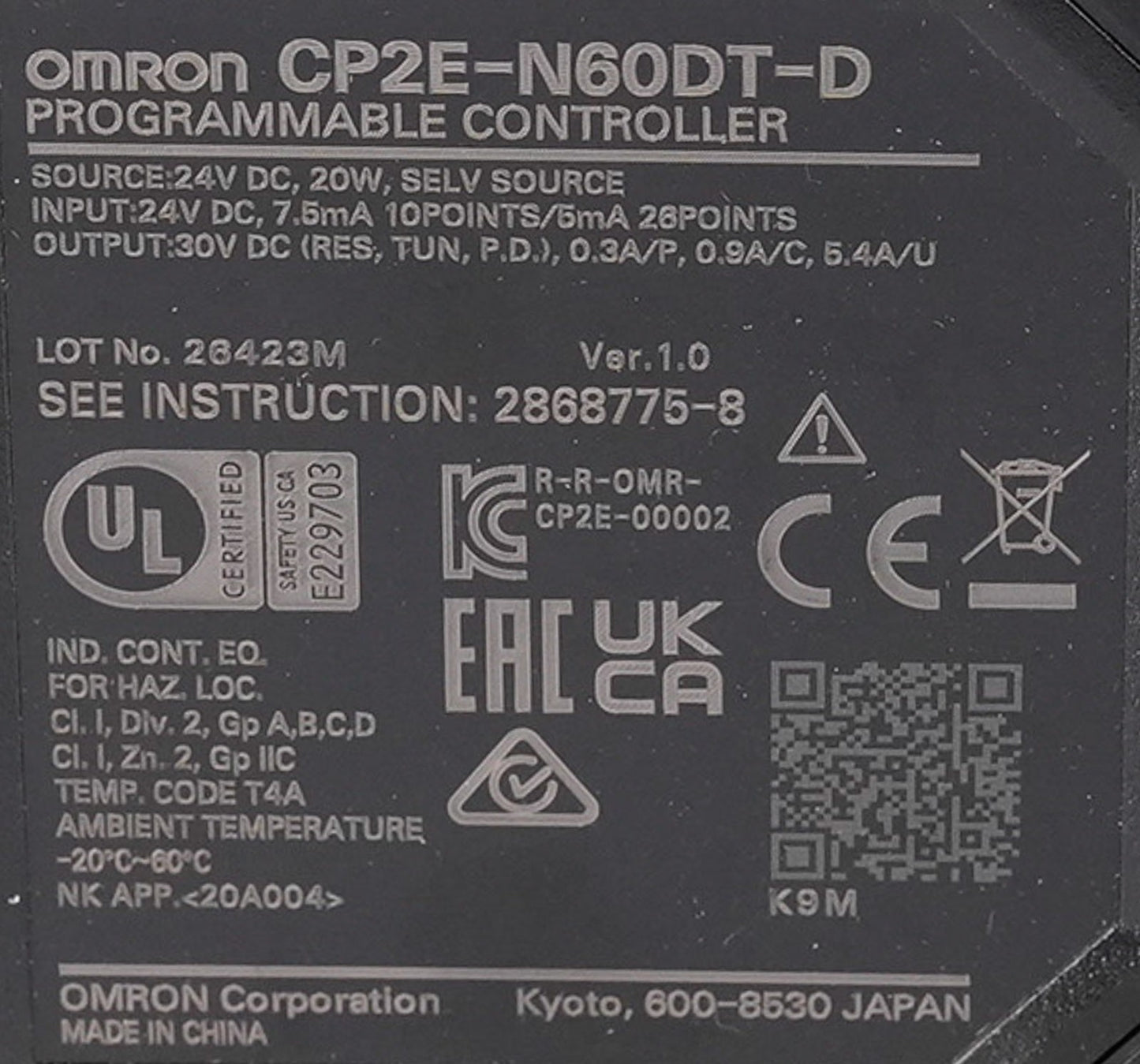 Omron CP2E-N60DT-D Programmable Controller Module 24VDC 20W CP2EN60DTD
