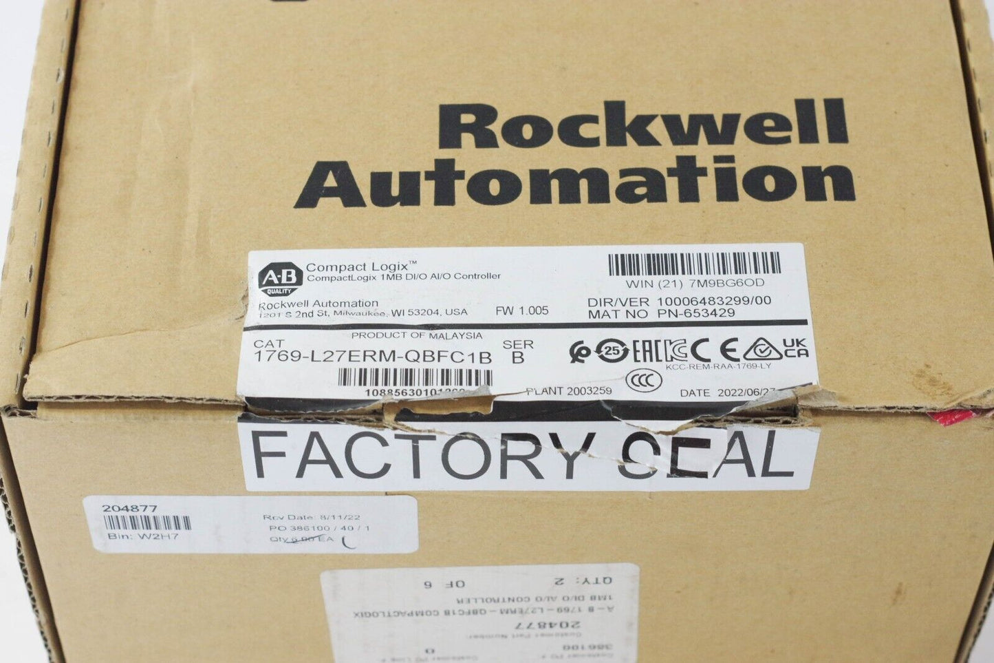 2020 Allen Bradley 1769-L27ERM-QBFC1B CompactLogix I/O Controller Ser A + ECR