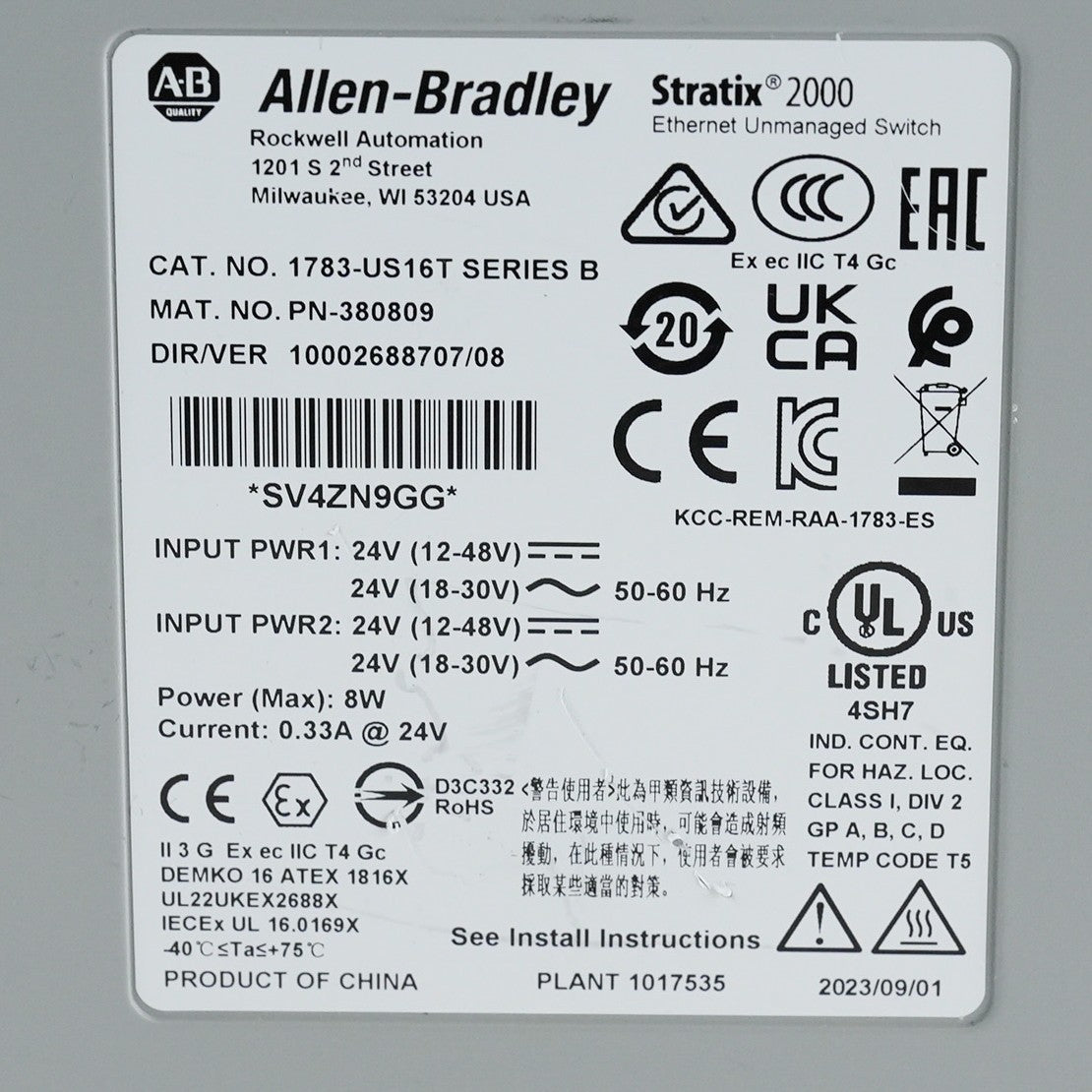 Allen Bradley 1783-US16T /B Stratix 2000 16T Port Unmanaged Ethernet Switch