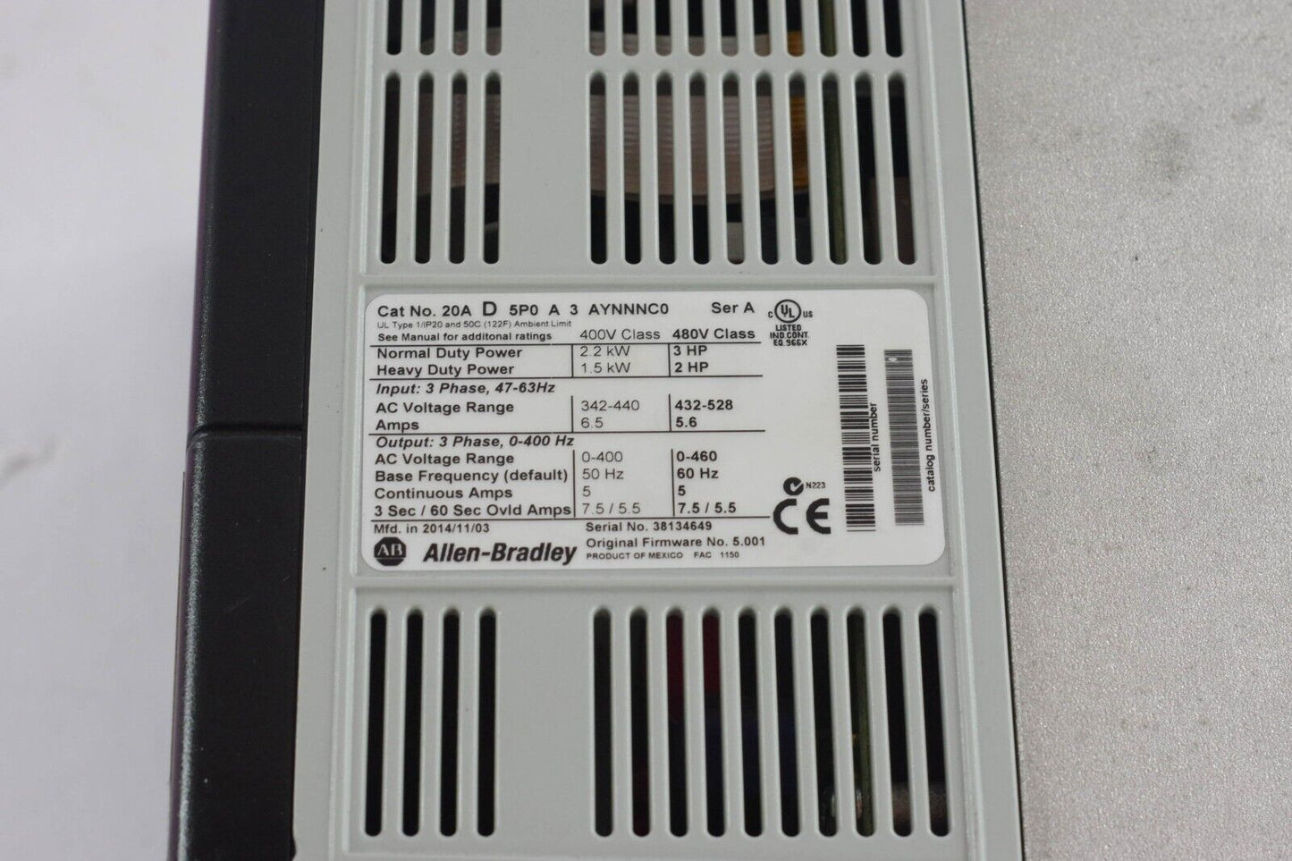 Allen-Bradley 20A D 5P0 A 3 AYNNNC0 Ser A / 20AD5P0A3AYNNNC0 - Excellent Cond.