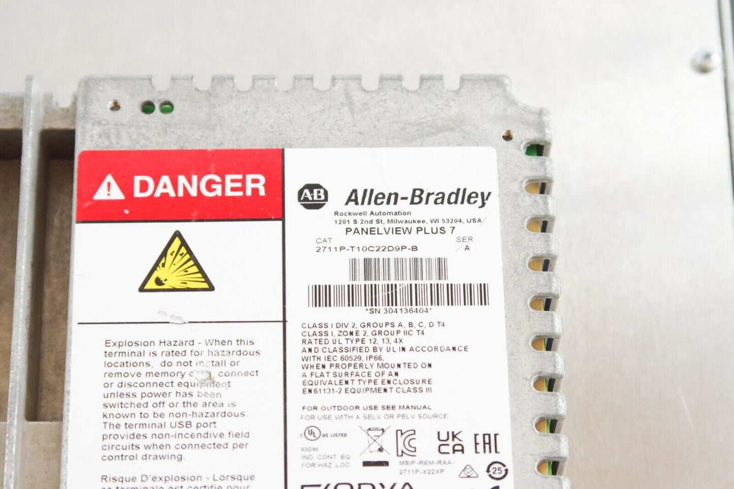 Allen Bradley 2711P-T10C22D9P-B 2711PT10C22D9PB Ser A PanelView Plus 7 Terminal