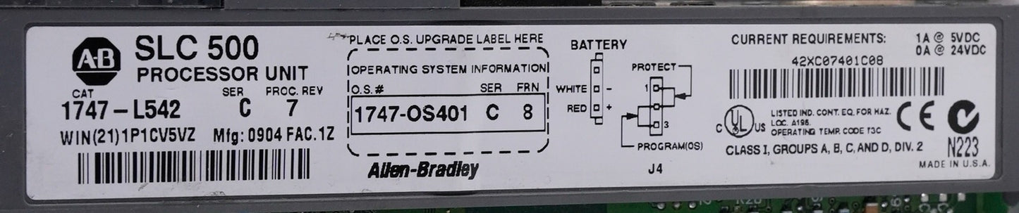 Allen Bradley 1747-L542 /C SLC 500 5/04 CPU Processor 1747L542 - No Door