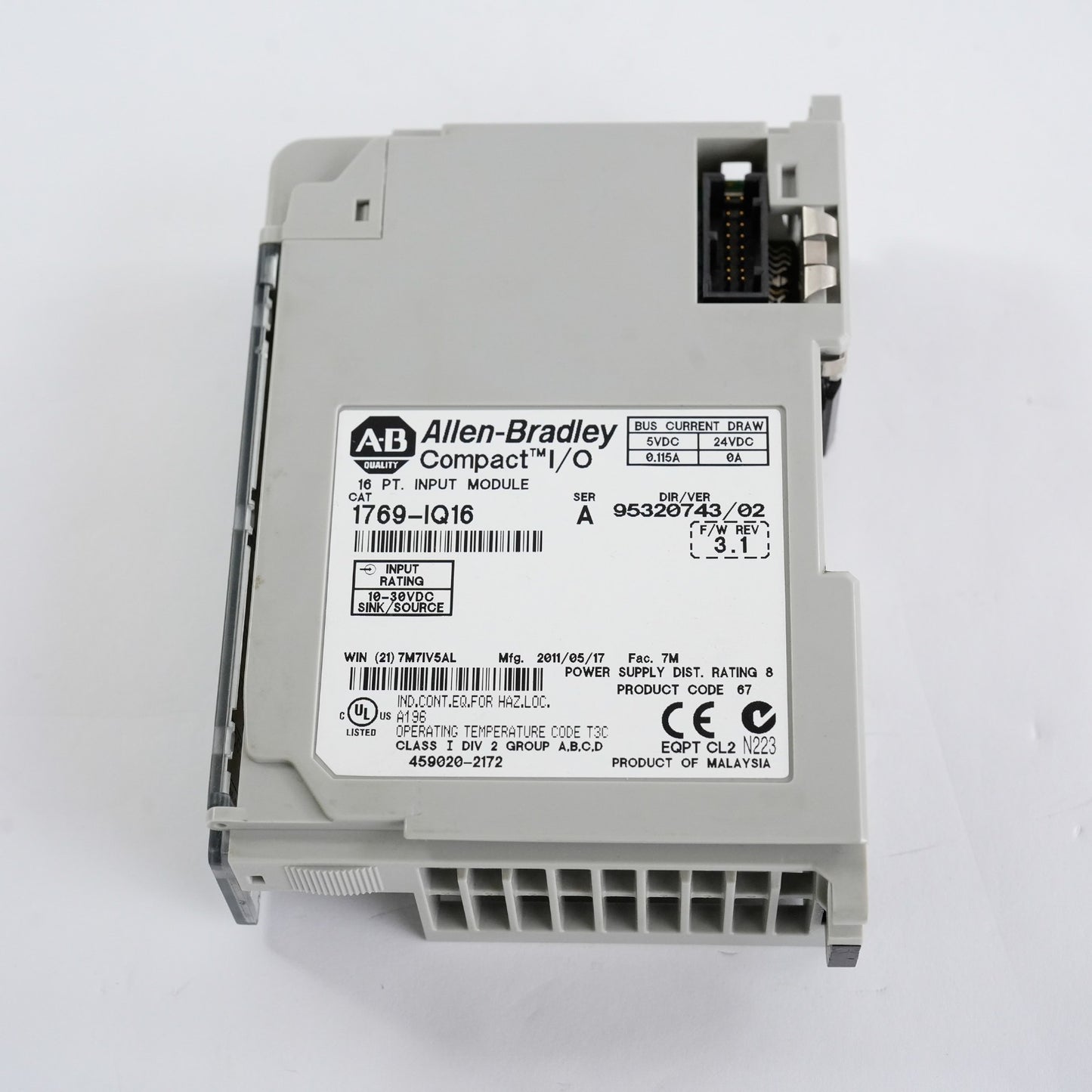 Allen Bradley 1769-IQ16 Ser A CompactLogix 16 Pt 24VDC D/I Module