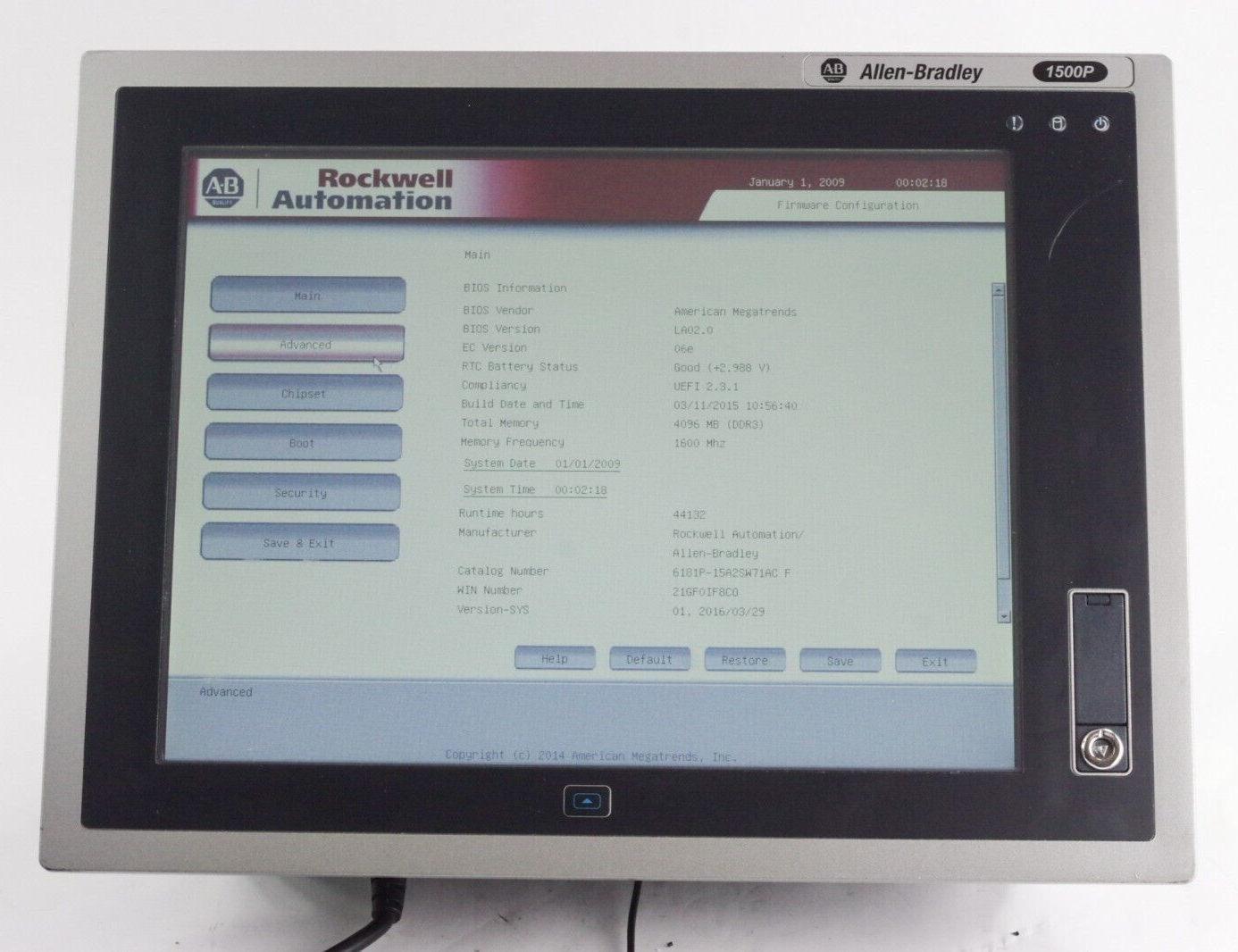 Allen Bradley 6181P-15A2SW71AC Ser F 100-240VAC 1.8-0.75A Display Computer