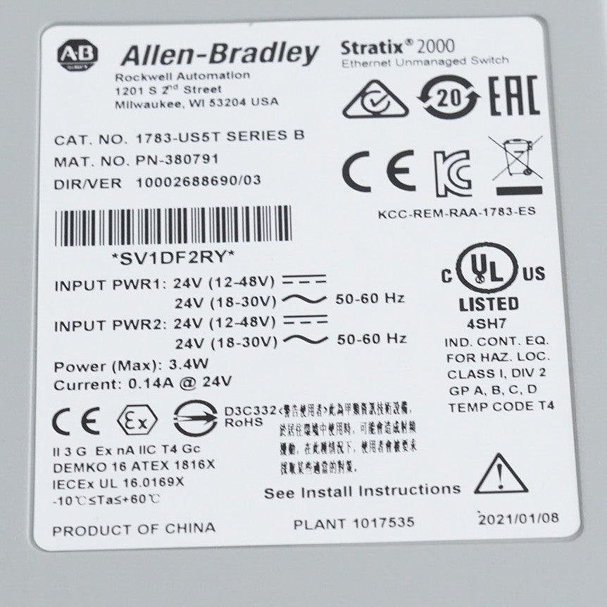 Allen Bradley 1783-US5T /B Stratix 2000 Ethernet Switch - Open Box