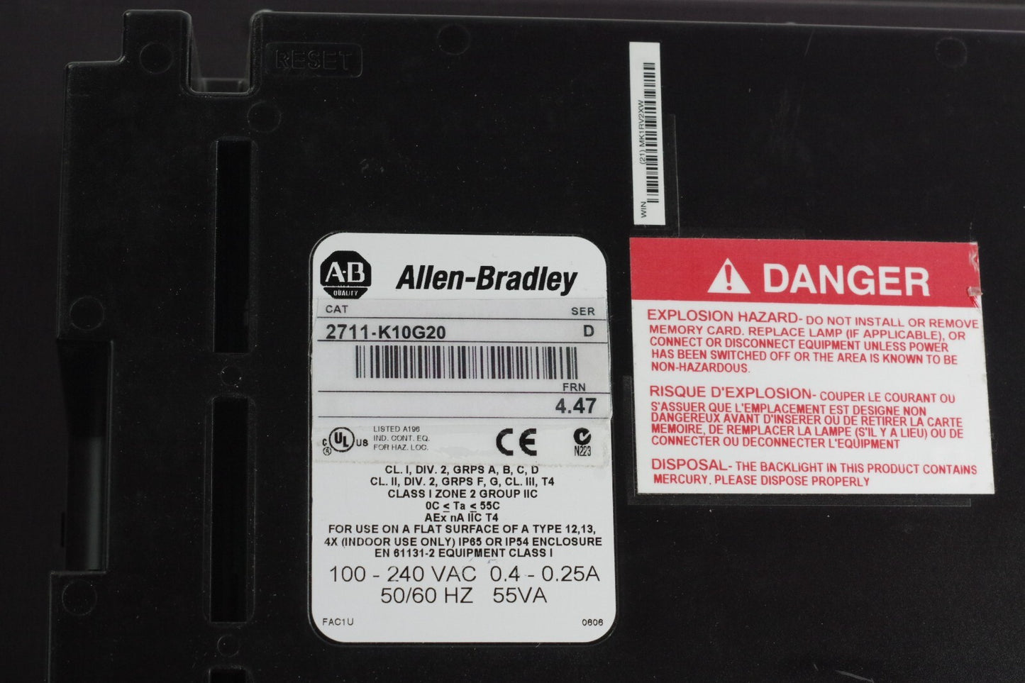 Allen Bradley 2711-K10G20 Ser D FRN 4.47 Panelview 1000 Terminal - Refurbished
