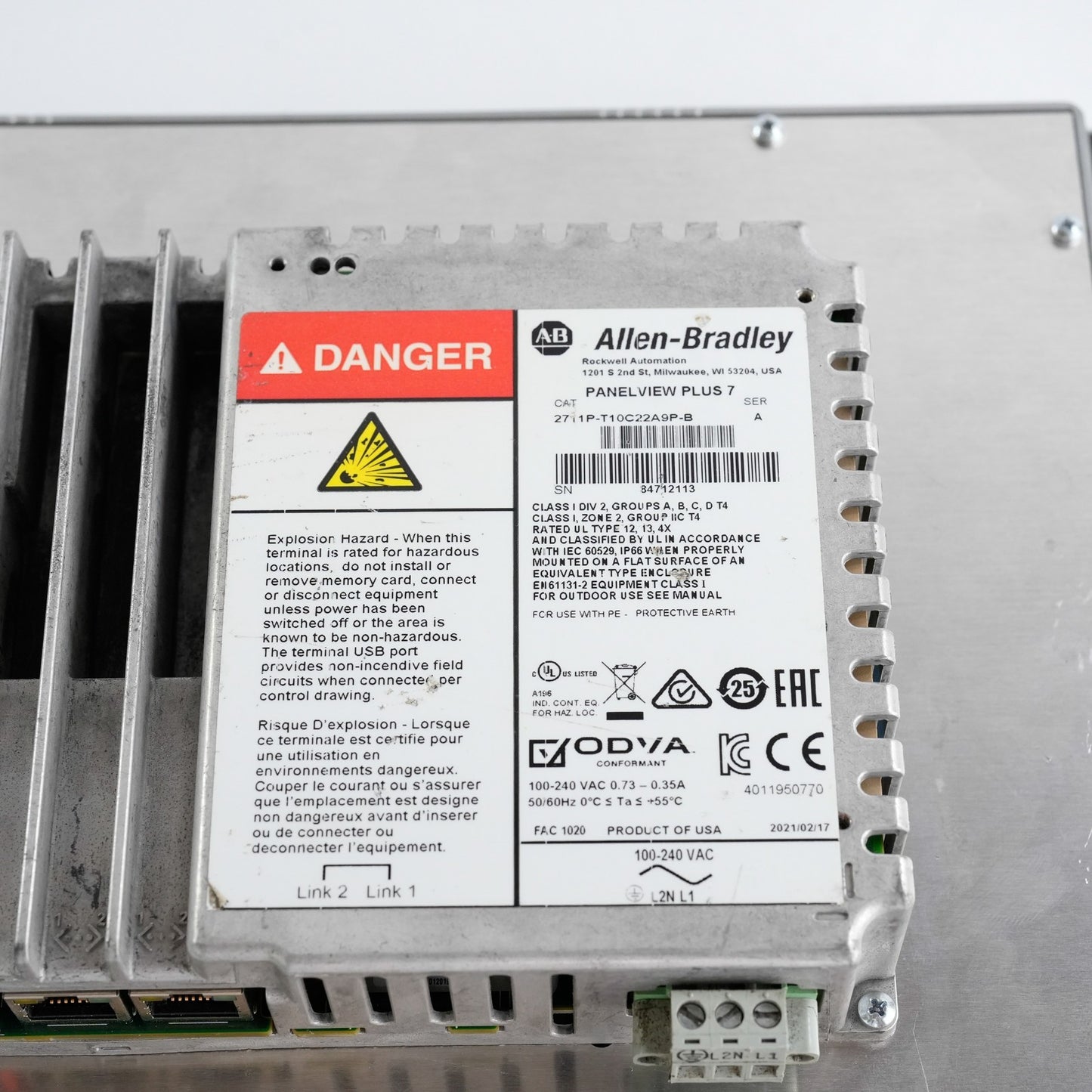 Allen Bradley 2711P-T10C22A9P-B /A Panelview Plus 7 Terminal Series A 2021