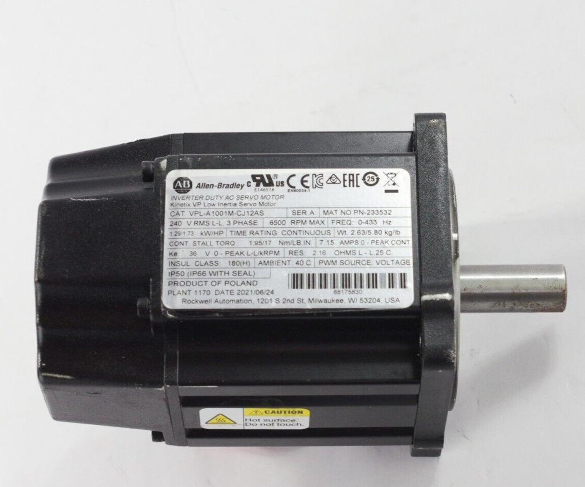 Allen Bradley VPL-A1001M-CJ12AS Kinetix VP Low Inertia Servo Motor - New No Box